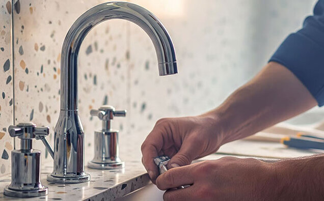 Plumber Fixing Faucet Part